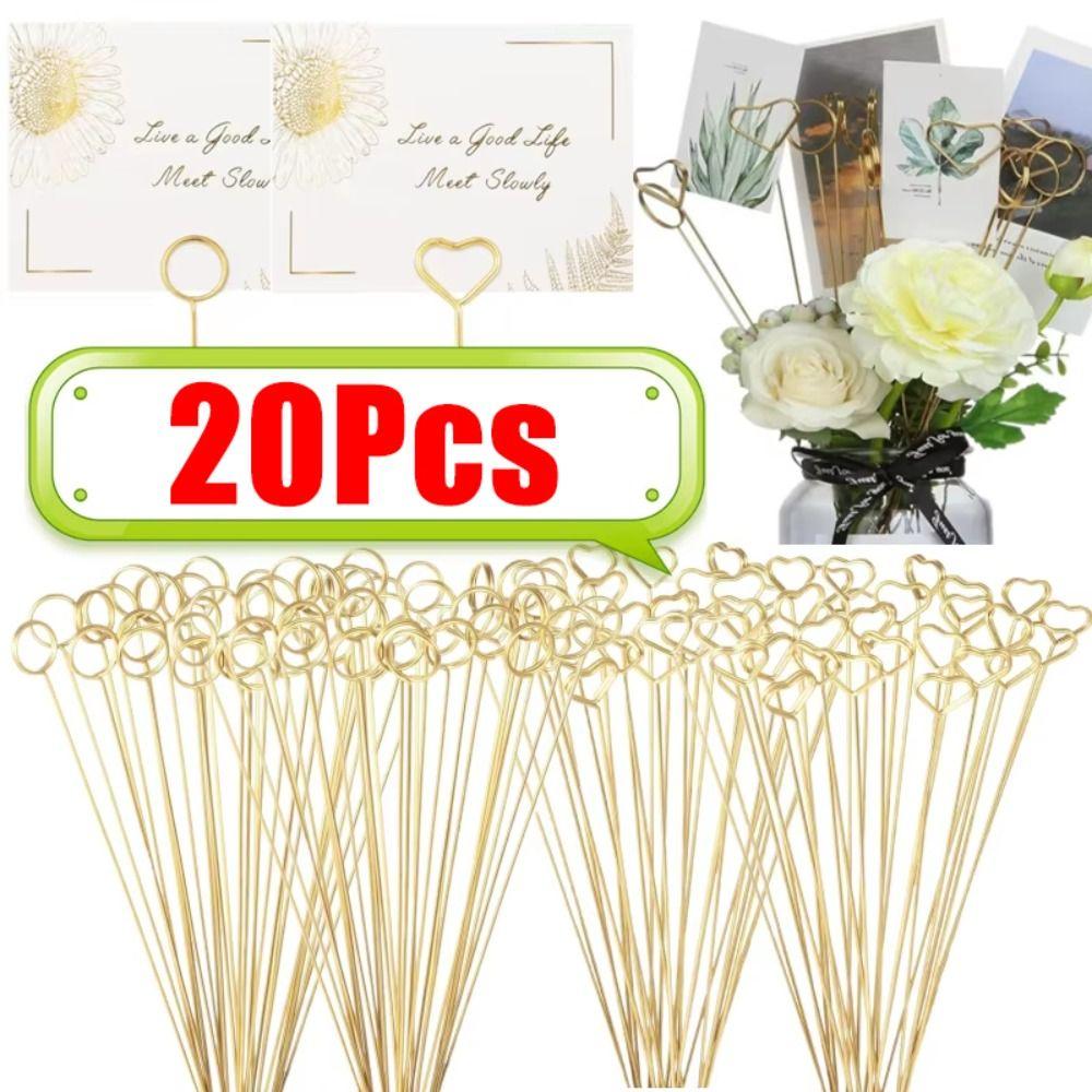 20Pcs Metal Cards Stand Heart Shape Cake Greeting Card Holder Postcard Clip for Wedding Party