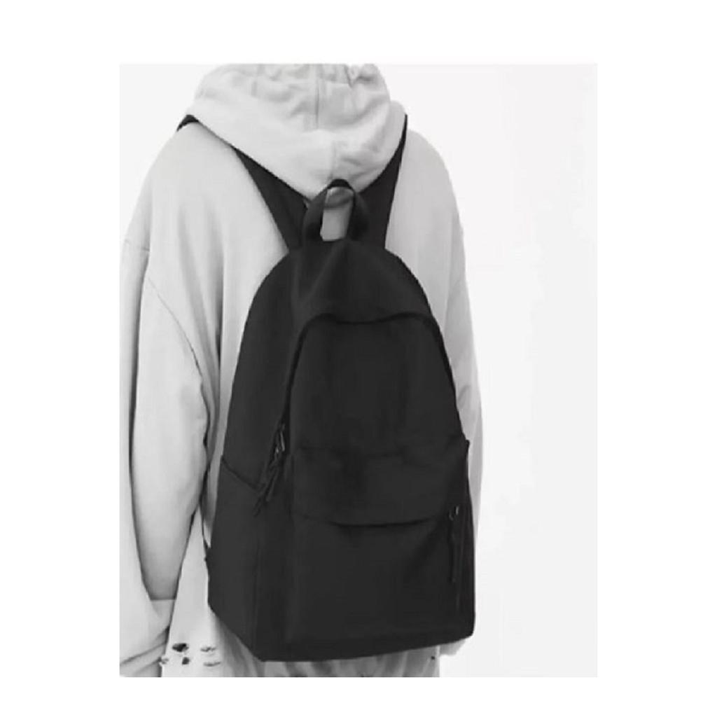 Black Ad-free Plain Black Unisex Laptop School Course Camping Travel Trip Daily Use Backpack