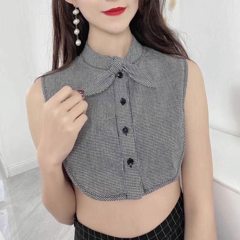 Cotton Fake Collar Classic Tartan Detachable Dickey Collar Half Shirts Blouse False Collar for Women Girls Outfits Accessory
