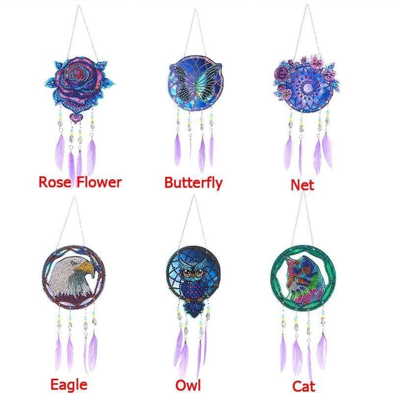 1 шт. DIY Алмазная картина 5D DIY Точечная дрель Алмазная картина Колокольчик ветра, Двусторонняя картина Украшения с подвеской из перьев для украшения сада