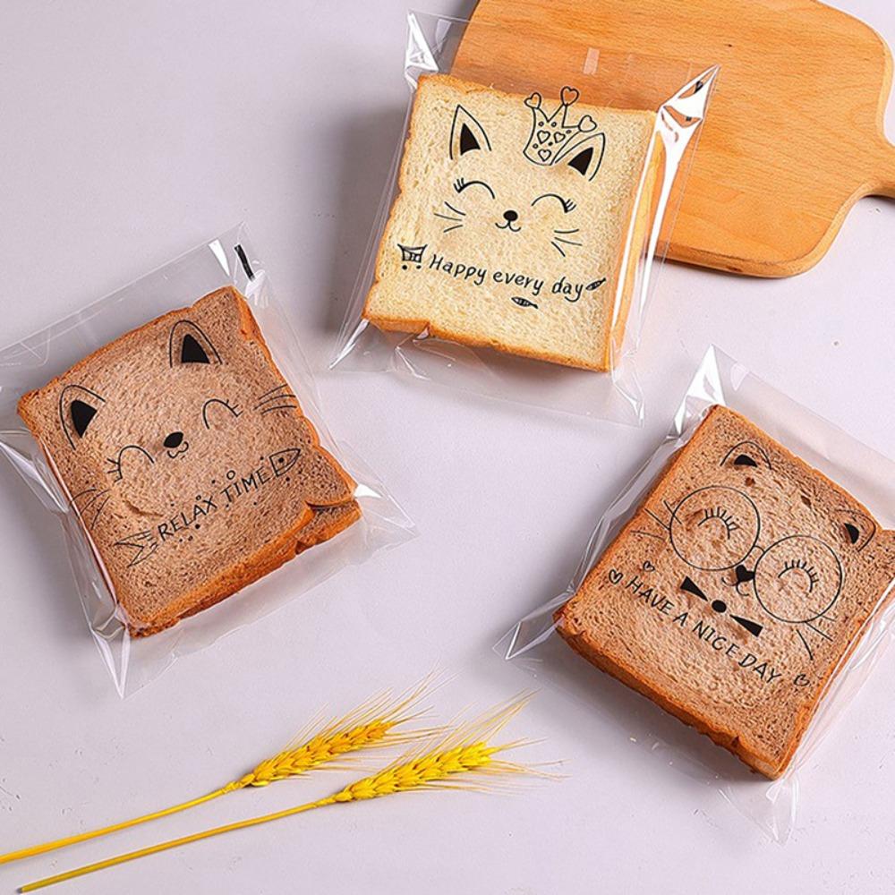 100Pcs Plastic Cookies Baking Packaging Bag Self-adhesive Bread Packaging Bags Bread Toast