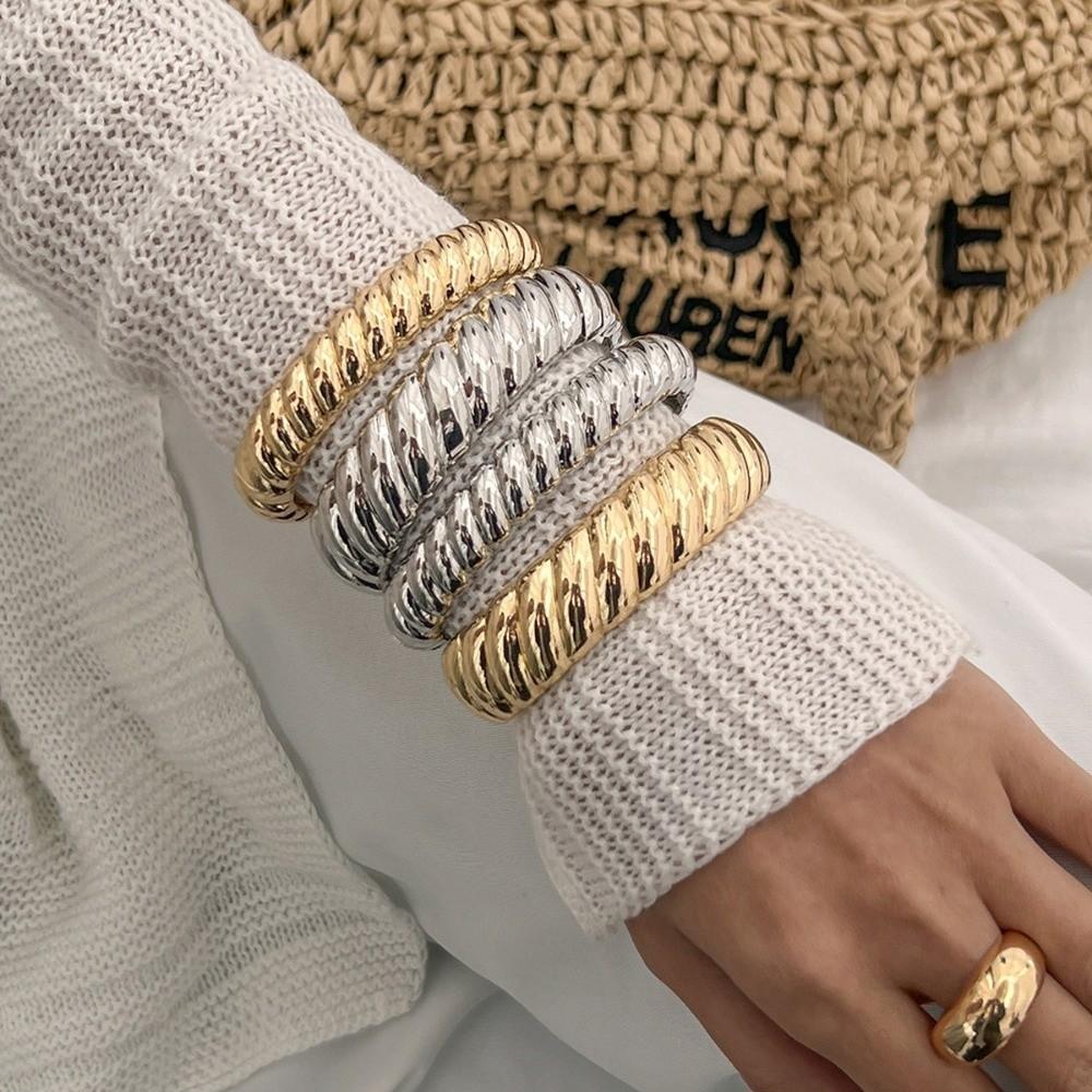 Толстый браслет с текстурой нити золото серебро женский ручной браслет ретро пружинный браслет мужчины женщины