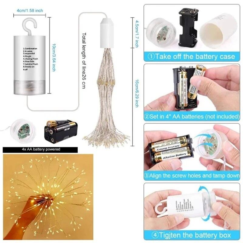 Рождественские украшения Одуванчик Фейерверк Лампа Гирлянда Светодиодные огни 200 светодиодов 8 режимов Пульт дистанционного управления Праздничная гирлянда