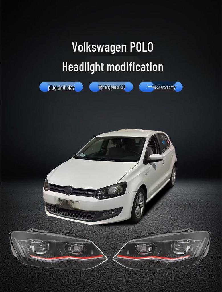 Фара в сборе для VW Polo 11-18: Двойной проектор, Динамический указатель поворота, Дневные ходовые огни