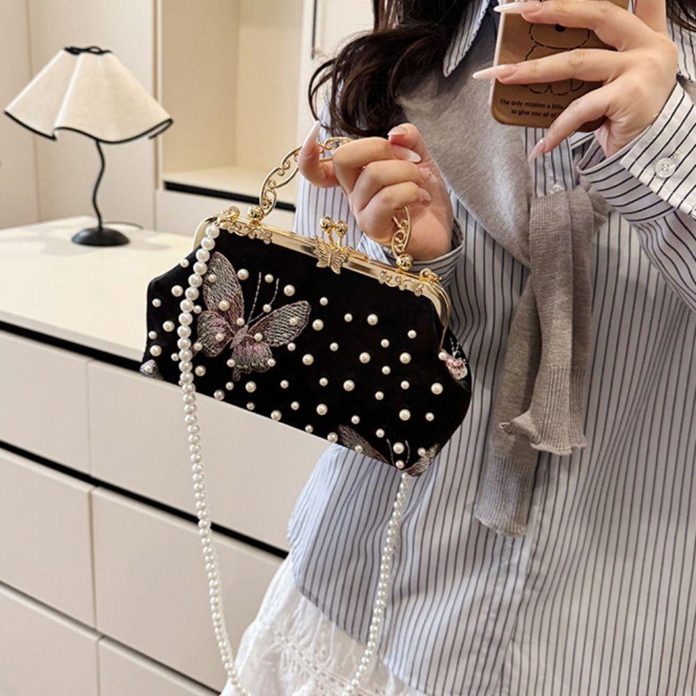 Жемчужная сумочка в китайском стиле, аксессуары для ципао, женская сумка-ракушка, вышитая банкетная сумка, женская