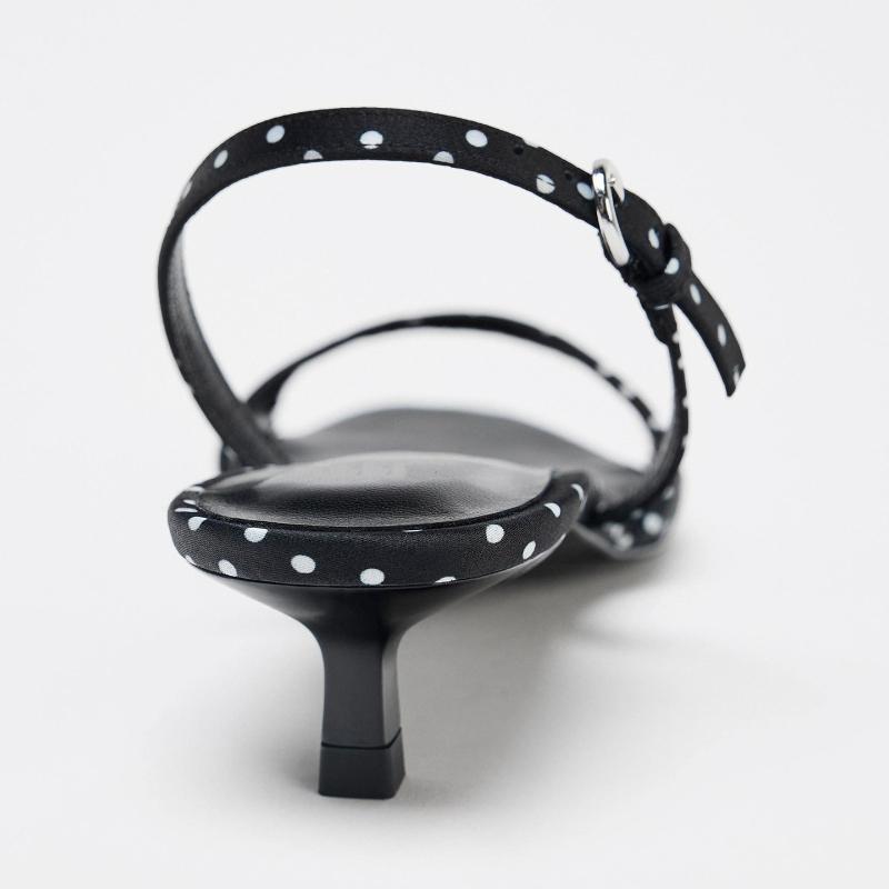 Мода Мода Дизайн Босоножки на Каблуке-Рюмочке в Горошек Женские Высококачественные Сатиновые С Задним Ремнем Пряжка Каблуки Сандалии Комфорт Элегантные Туфли для Платья