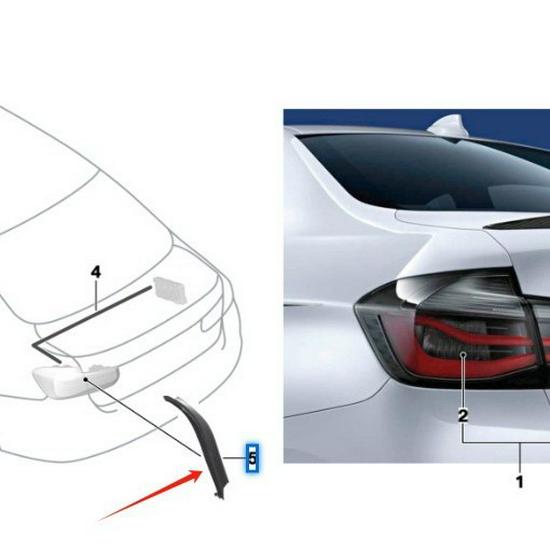 Водоотводящий канал заднего фонаря BMW 3 серии F30 F35, номера деталей 51497453333 и 51497453334