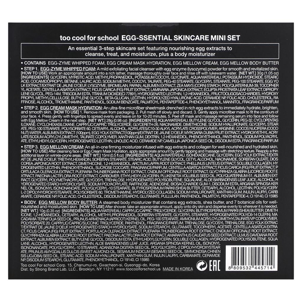 Too cool for school Egg-Sential Skincare Mini Set, 4 Piece Set