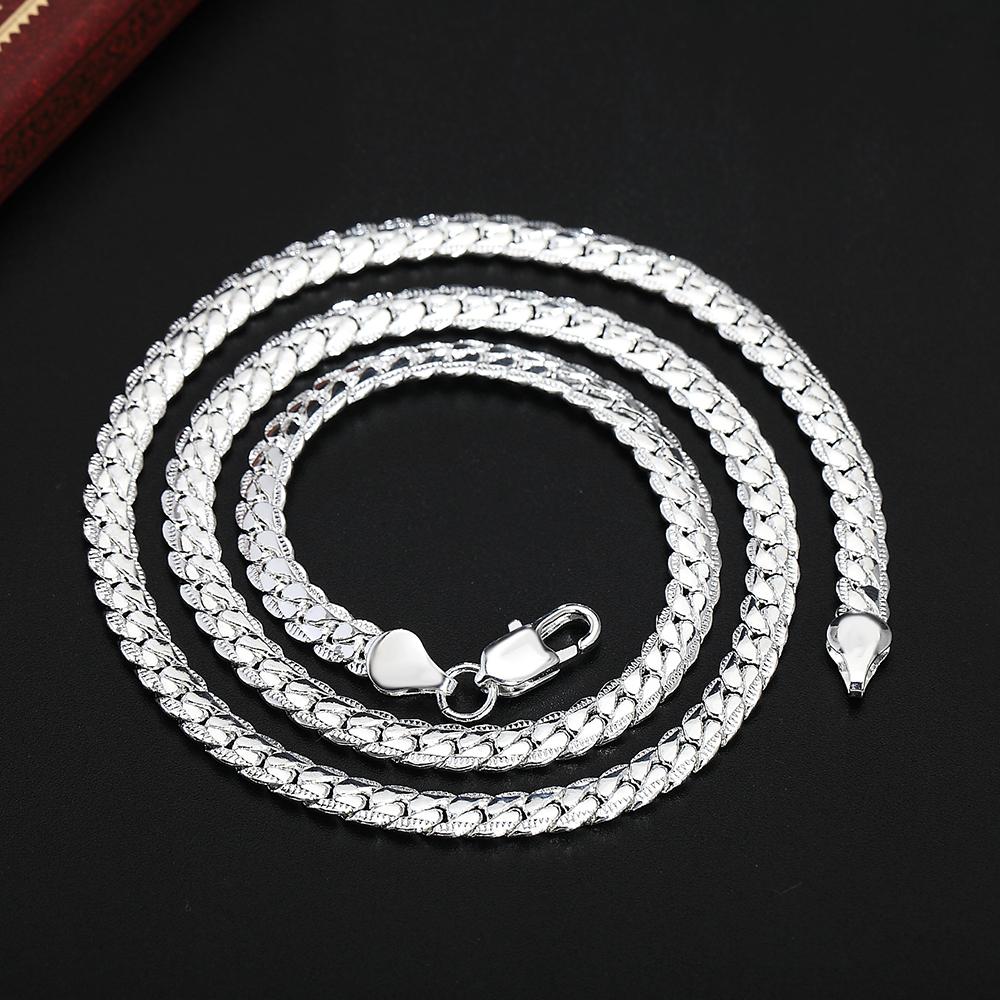 Fine 45-60cm 925 Sterling Silver 6MM Full Sideways Necklace Bracelet Jewelry For Women Men Chain Sets Wedding Gift Engagement