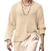 V Neck Long Sleeve Loose Vintage Solid Men S T Shirt