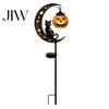 Festive Halloween Atmosphere Light Black Cat Moon Stake Light, Solar Metal Pumpkin Lantern with Decorative Lights for Garden Warm Glow, Spooky
