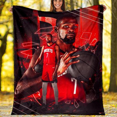 Houston Rockets No.7 Basketball Star Double Exposure Flannel Blanket, NBA Fan Soft Throw, Sports Room Decor, Basketball Lover Gift