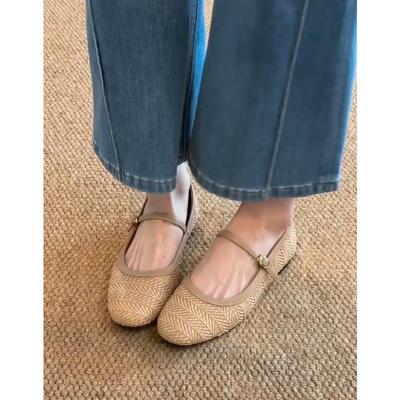 Версия из овчины~ Ретро туфли Мэри Джейн с плетеным ремешком на один ремешок с круглым носком, женские универсальные балетки на плоской подошве с мелким вырезом