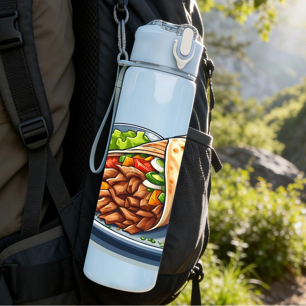 1PC Burrito Mixed Food Meal Print 750ml Color Plastic Sports Water Bottle Leakproof Flip Straw Lid Suitable for Sports Office Home Use