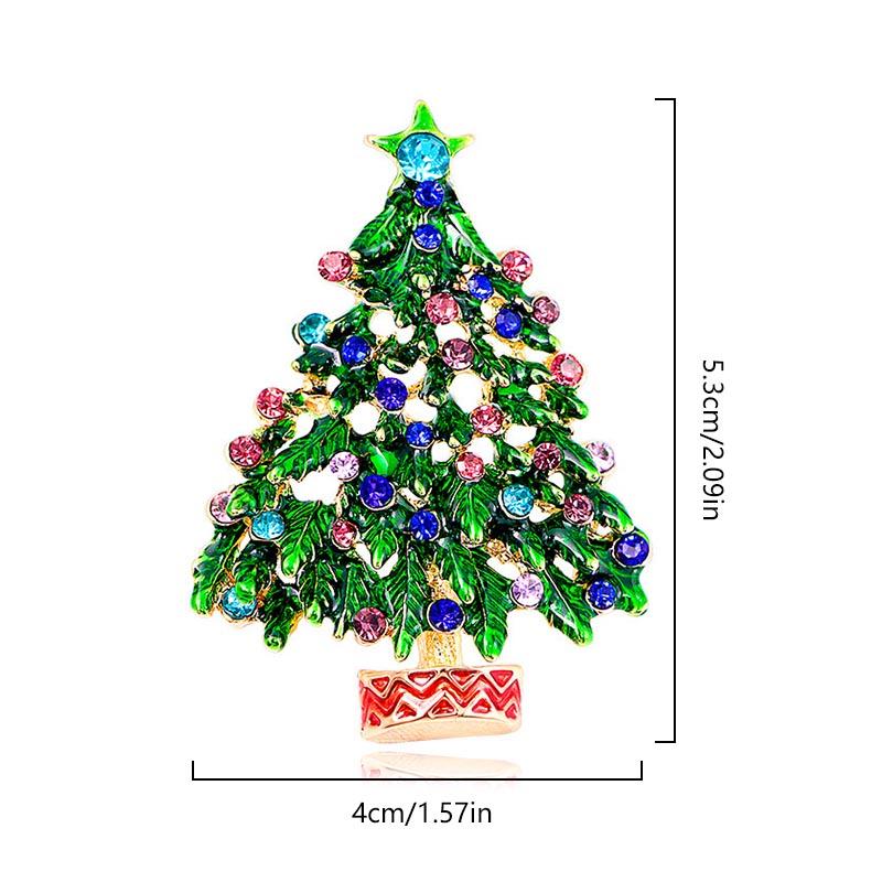 1PC Red Brooches Lapel Pin Corsage Christmas Tree Imitation Rhinestone Trend Enamel Jewelry