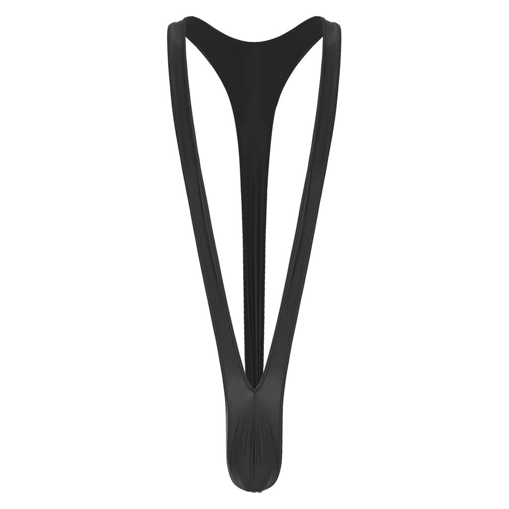 Mens Swimsuit Bodysuit M-XL Glossy Finish - Thong Mankini with Bulge Pouch & V-Shaped Suspenders
