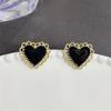 Geometry Black Heart Stud Earring for Women French Elegant Sweet Ear Wedding Party Jewelry Accessory