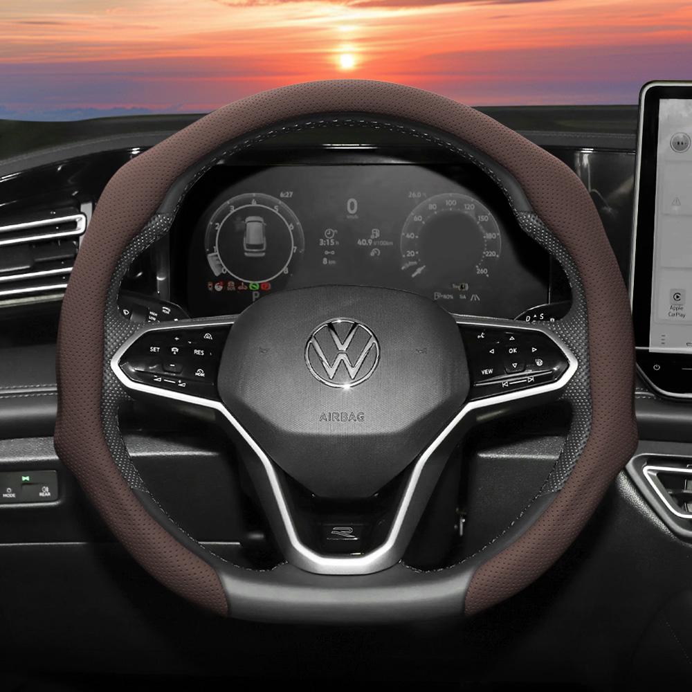 Подходит для Volkswagen Чехол на руль из перфорированной кожи, Нескользящий, Дышащий, Интегрированный защитный чехол Golf Passat Polo Jetta
