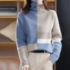 Women's Turtleneck Sweater Contrasting Pullover Sweater Autumn Winter Soft Loose Knitwear Long Sleeve Knit Tops
