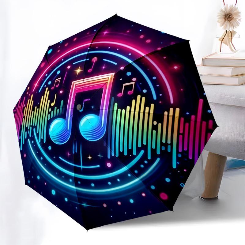 1 шт. Музыкальные ноты Звуковые волны Автоматический складной зонт, Прочная железная рама с 8 ребрами, Подходит для путешествий, Ежедневного использования, Подарок на день рождения, Декоративный подарок 23