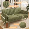 Modern 2-Seater Sofa in Chenille with Thick Seat Cushion, Tufted Backrest, 2 Armrest Cushions, Side Pockets; Solid Wood Legs, Easy to Assemble, Green