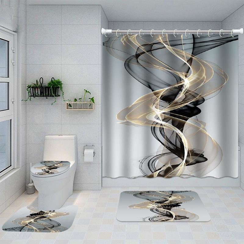 4 шт., набор занавесок для душа с узором современного искусства с 12 крючками, нескользящие коврики, крышка для унитаза и коврик для ванной, водонепроницаемая занавеска для душа, ванная комната