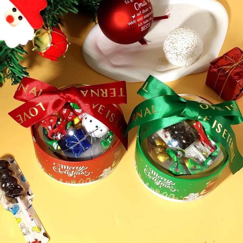 1 шт. Рождественская подарочная коробка с прозрачной крышкой, шоколадные яблоки, конфеты, подарочная упаковка, сюрприз, украшение для вечеринки, Счастливого Рождества