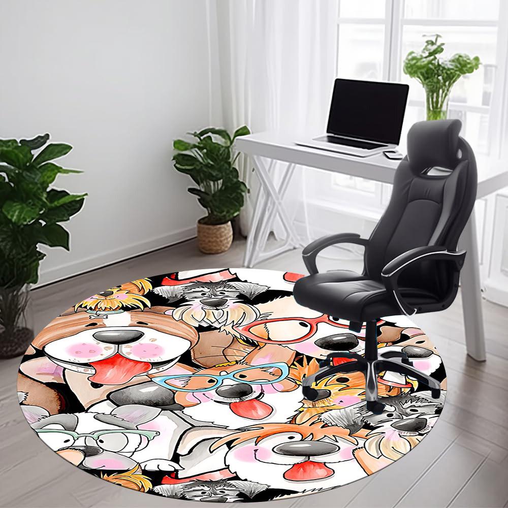 1PC Dogs Cute Office Round Area Rug, Mat Suitable For Office, Under Office Chairs Bedroom Living Room Home Decor, Room Deco