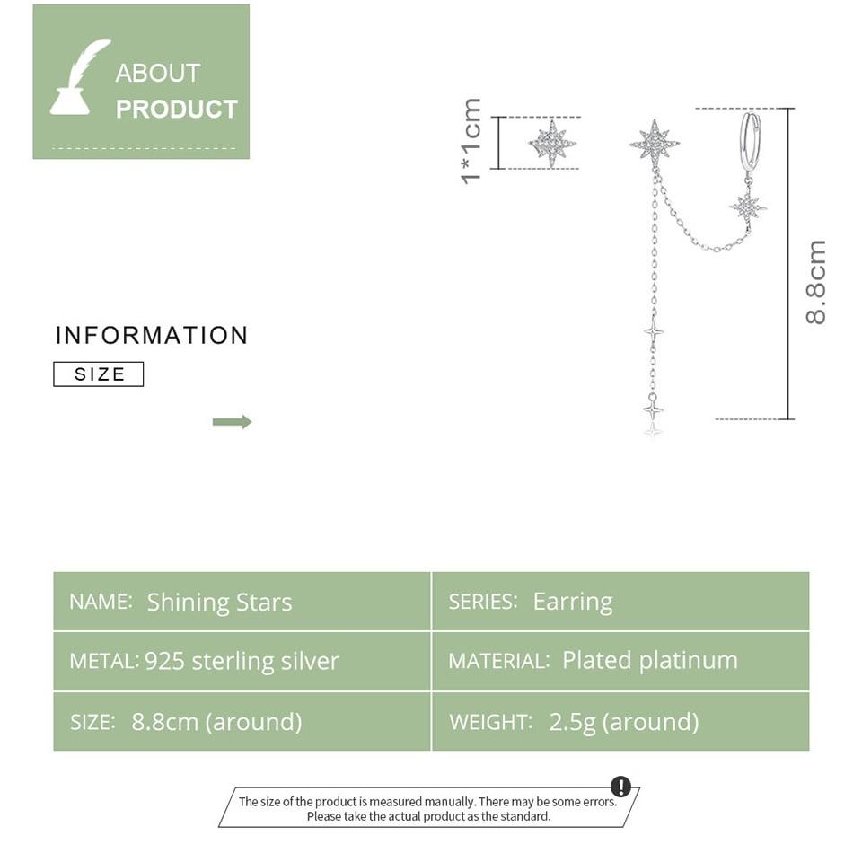 WOSTU Authentic 925 Sterling Silver Brand Design Simple Dreamy Shining Stars Stud Earring for Women Silver Jewelry Earring