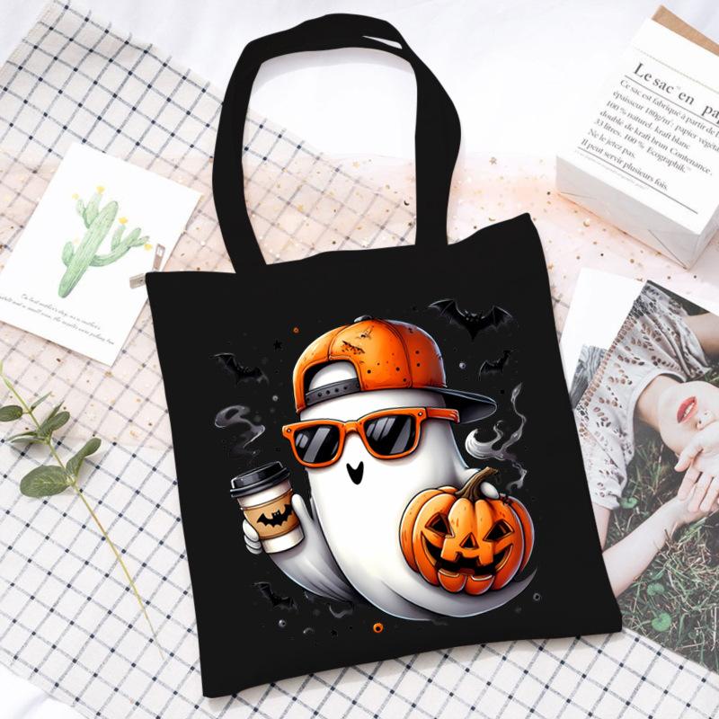 Halloween Printed Shoulder Bag Female Large Capacity Student Canvas Bag Tutoring Shopping Bag