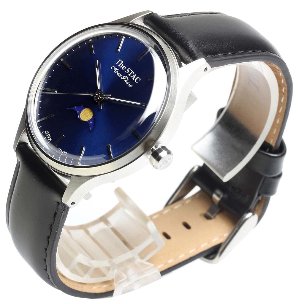 Часы STAC Made in Japan Domestic Watch 36 мм, старинные, ретро, унисекс, с фазами Луны, сине-черные [The Stack] мужские, женские, ST-MF001