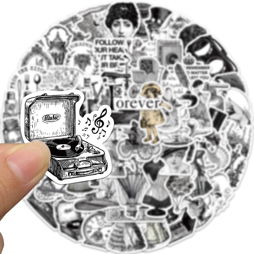 64 Черно-белые европейские и американские ретро граффити наклейки декоративный чемодан ручка гитара блокнот DIY водонепроницаемые наклейки