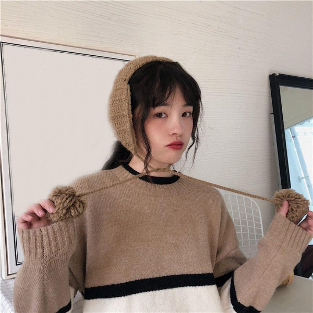 Корейский стиль JK Вязаные наушники с ушками Однотонные Зимние накладки на уши Шикарные Y2k Плюшевые наушники Девушка