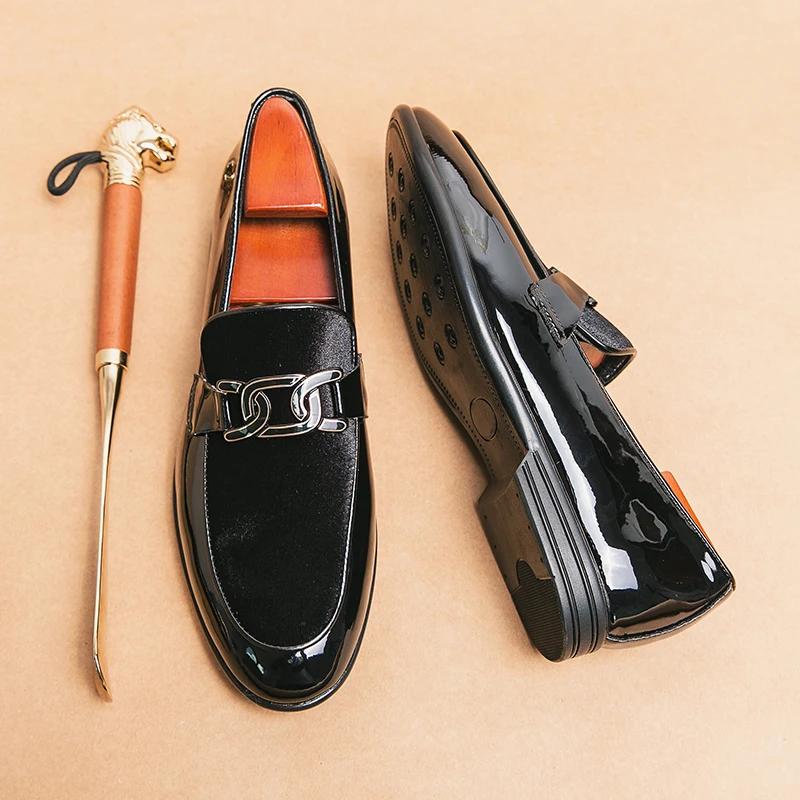 Luxury Brand Men's Shiny Leather Shoes Corduroy Pointed High-end Green Business Flat Shoes Wedding Dress Shoes for Men's