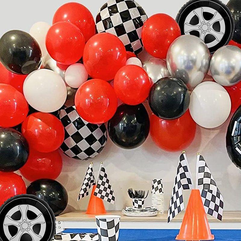 Цифровой набор шаров на гоночную тематику, Шары в виде черно-белых клетчатых автомобильных шин, Украшение для дня рождения