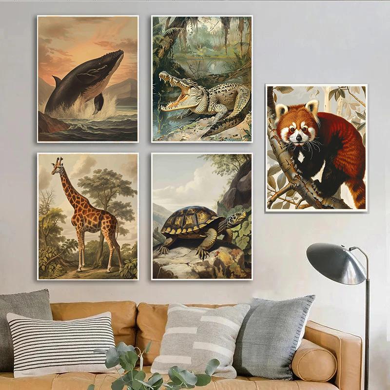 Лесная дикая природа Ягуар Лебедь Лошадь Ленивец Крокодил Ретро Животное Абстракция Постер Холст Картины Настенное искусство Картины Домашний декор