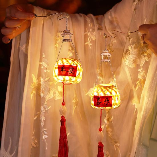 DIY Праздник середины осени Фонарь ручной работы Бамбуковая рамка Светодиодный светильник Портативный фонарь в китайском стиле Традиционный фестивальный свет Украшение дома