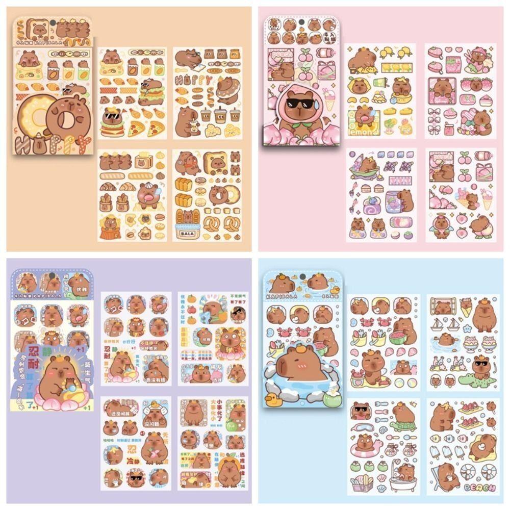 4 шт./упаковка Мультфильм Капибара Справочник Наклейки Канцелярские Мультяшные Декоративные Наклейки