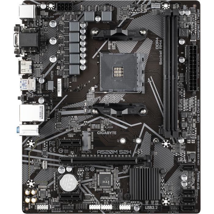 Carte mère - GIGABYTE - A520M S2H - Micro ATX - Socket AM4 - DDR4 jusqu'à 64 Go