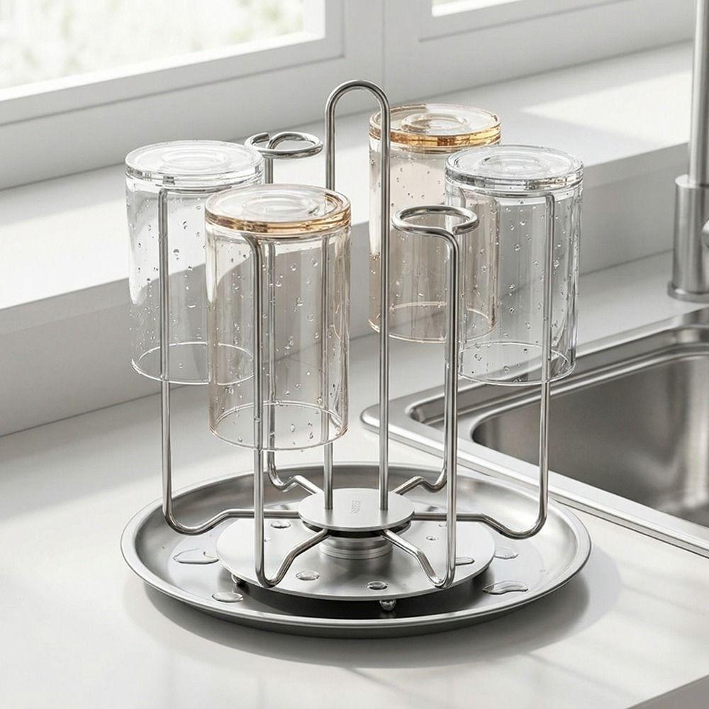 Upside-Down Cup Drying Rack Large Capacity Glass Cup Storage Rack Rotating Cup Holder  Kitchen
