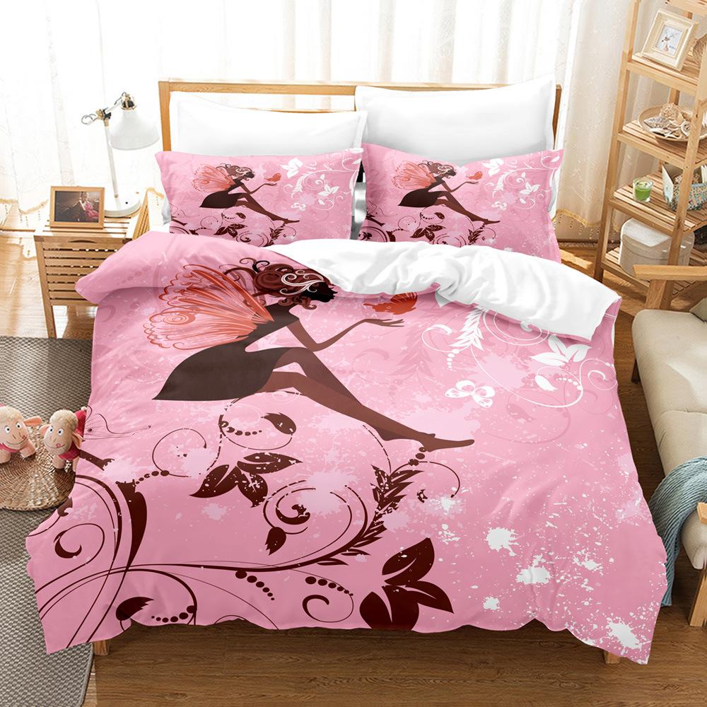3D Single/Double Bed Flower Fairy Bedding Set Girl Room Duvet Cover 2/3pcs AU140 * 210 Full Size Children's Room Soft Home Textile