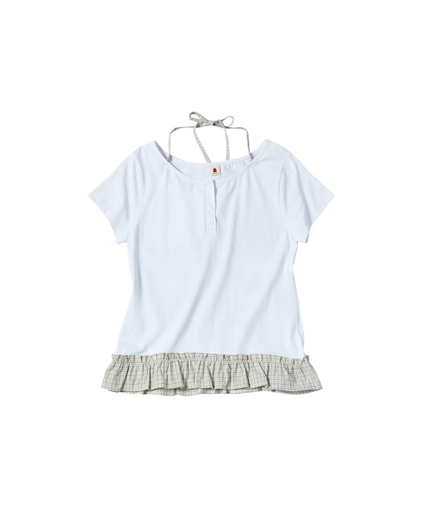 COMONINOZ W Halter Check T-Shirt [Ivory]
