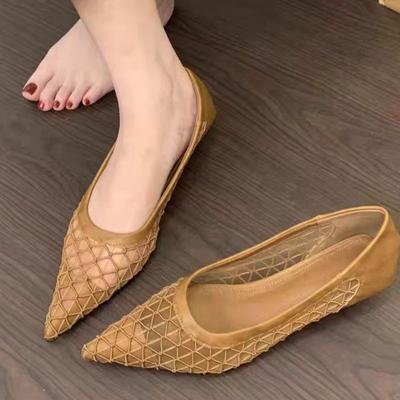 Модная женская сетчатая обувь на каблуке Дизайнерские сандалии с острым носком Летняя мода Туфли-лодочки с мелким вырезом 2025 Новые элегантные туфли Zapatillas De Mujer