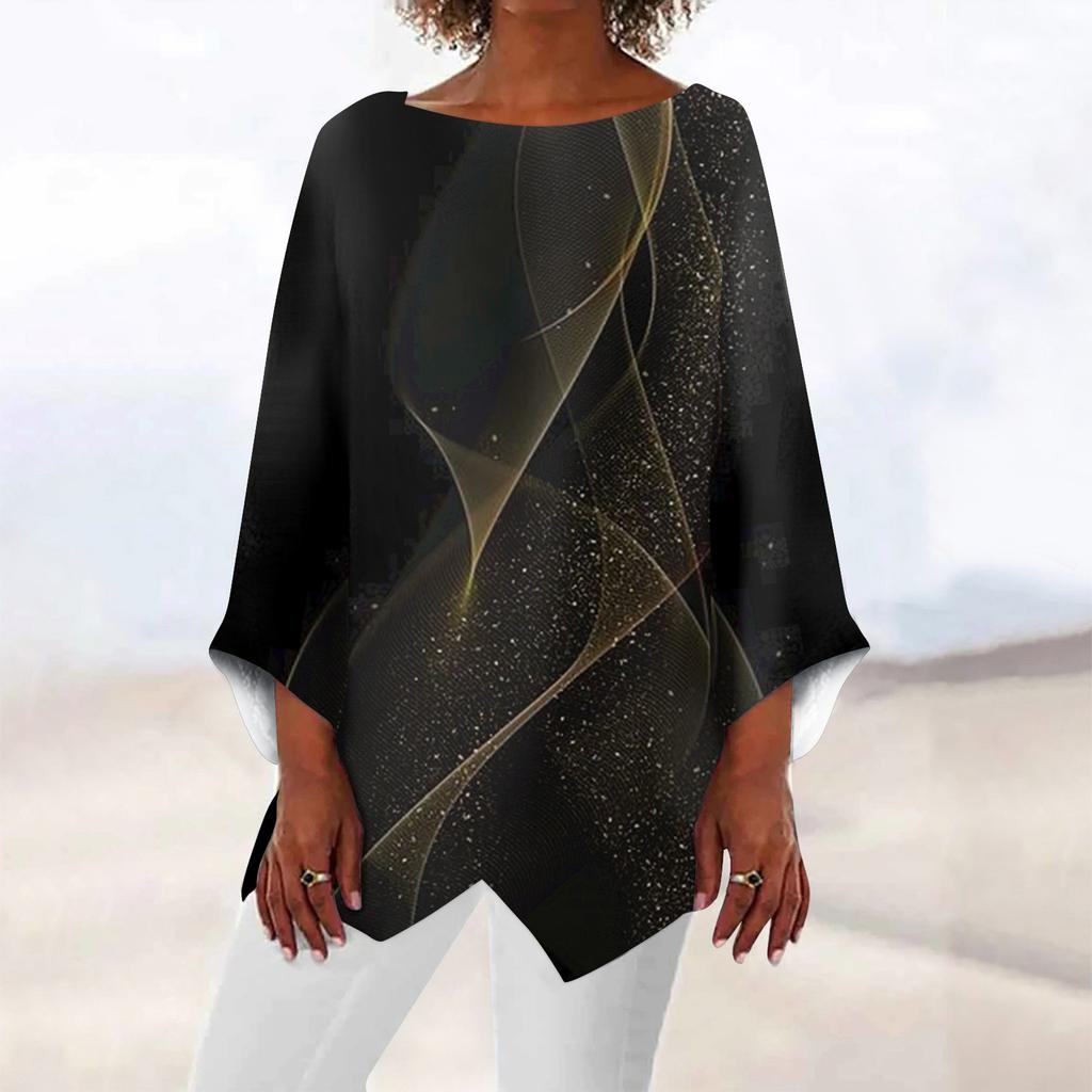 Жен. Рубашка Блуза Графика Бабочка Асимметричный принт Длинный рукав На каждый день Повседневные Классический Круглый вырез Футболка Верх