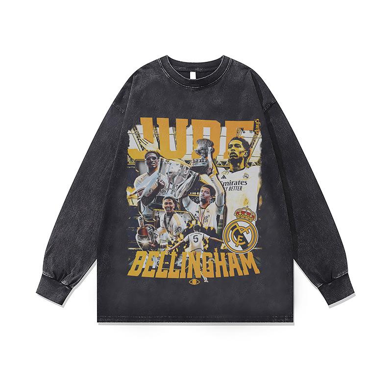 Стирка Ретро Стираная Толстовка с Круглым Вырезом Осень и Зима Новая Американский Хип-Хоп Нижний Слой с Длинным Рукавом Футболка для Мужчин и Женщин