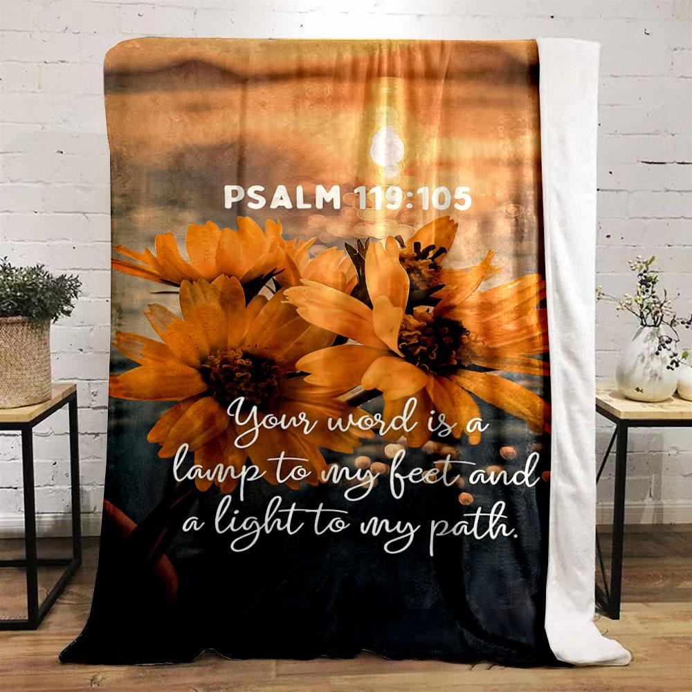 Psalm 119:105 Sunset Floral Blanket Printed Blanket for Living Room Bed Couch lunch break Soft Cozy Blanket for Friend's festival Gift