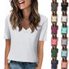 Women's V-neck T-shirt Short-sleeved Top Casual Solid Color T-shirt