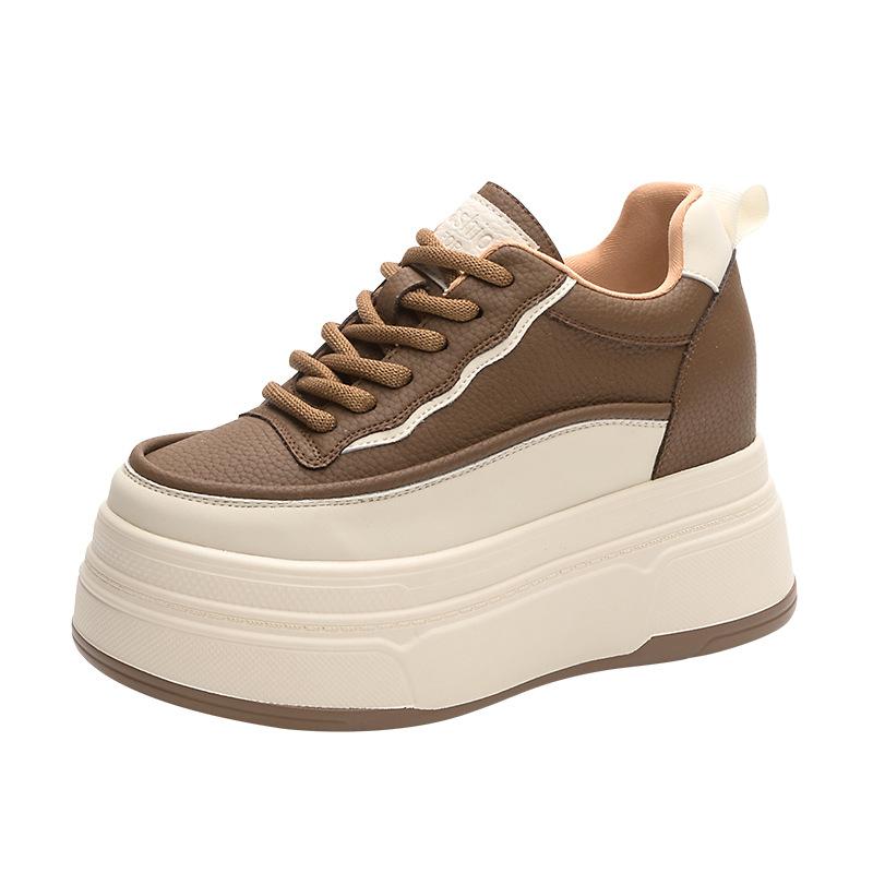 33 Small Size Lace-up Inner Height Increase Casual New Thick-soled Wedge Heel Leather Small Wedge Heel Shows High White Shoes Women