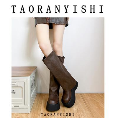 Брюки с большой головой Ботинки Милый Крутой стиль Spice Girls Ботинки-трубы На толстой подошве Ковбойские ботинки Но до колена Маленький размер 333 Рыцарские ботинки