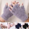 Winter Autumn Solid Color Plush Knitted Fingerless Mittens Imitation Mink Hair Half Finger Gloves